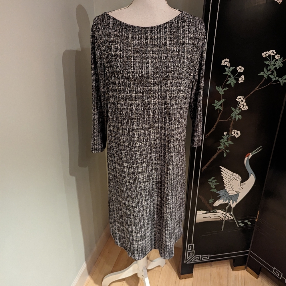 J.Jill Wearever Collection Medium Plaid Look Stretch Dress 3/4 Sleeves 166